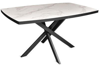 Стол ARAMIS 140(+40)x90 черный металл керамика белый мрамор
