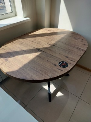 Стол RONDO-100, круглый раздвижной 100(135), ДУБ ВЕЛЛИНГТОН/ЧЕРНЫЙ_УЦЕНКА