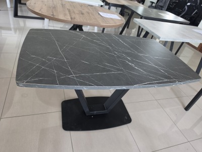 Стол ANCEL 130(+40)x80 черный металл\ камень нуар (И1105213)_УЦЕНКА