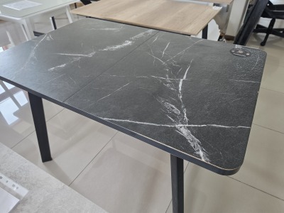 Стол CRYSTAL-120 раздвижной 120(160)х80 Камень Темный-HPL\Черный_УЦЕНКА