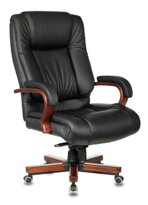 Бюрократ T-9925WALNUT/BLACK черный кожа крестовина дерево